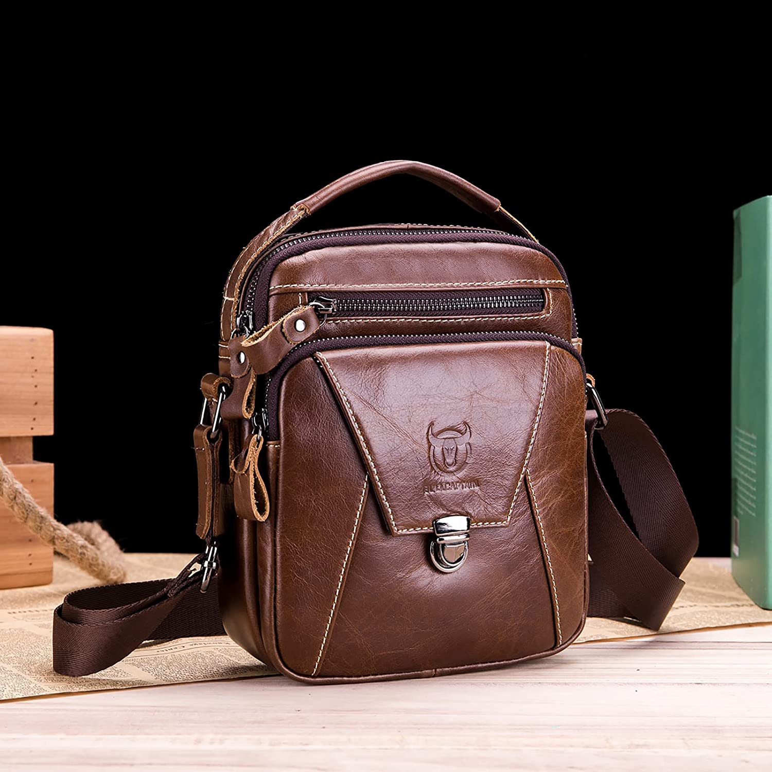 LUKZIJAES Genuine Leather Shoulder Bag Men Messenger Handbag Sling Crossbody Bag for Business Everyday Casual Travel - Image 7